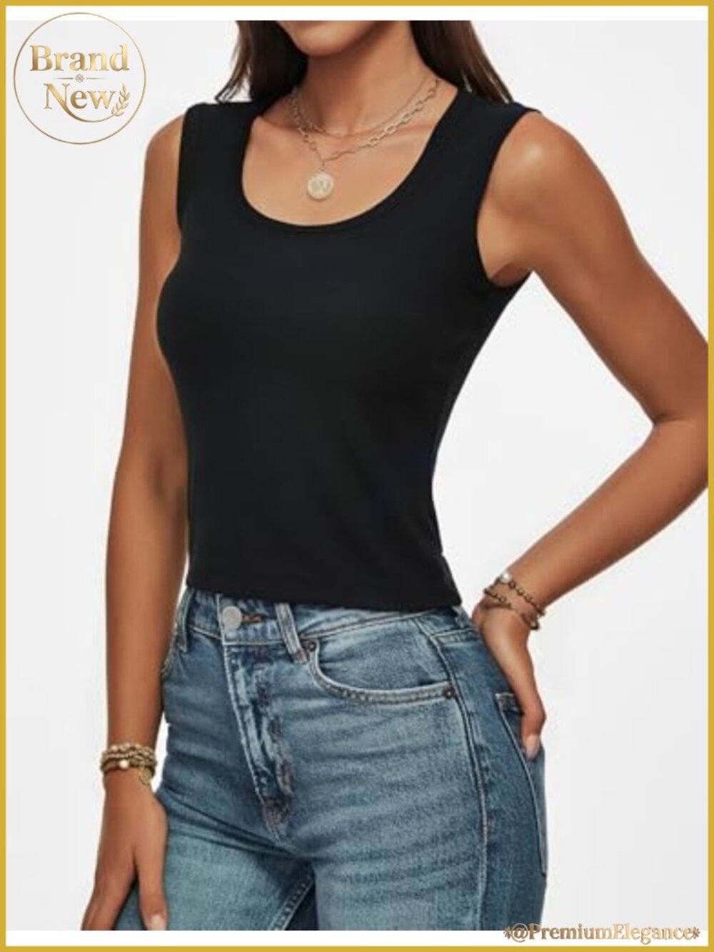 Women's Ribbed Cropped Tank Top Fitted Sleeveless Scoop Neck Wide Strap Summer - Picture 2 of 6